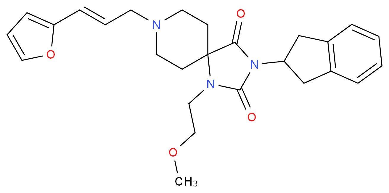 3-(2,3-dihydro-1H-inden-2-yl)-8-[(2E)-3-(2-furyl)-2-propen-1-yl]-1-(2-methoxyethyl)-1,3,8-triazaspiro[4.5]decane-2,4-dione_分子结构_CAS_)
