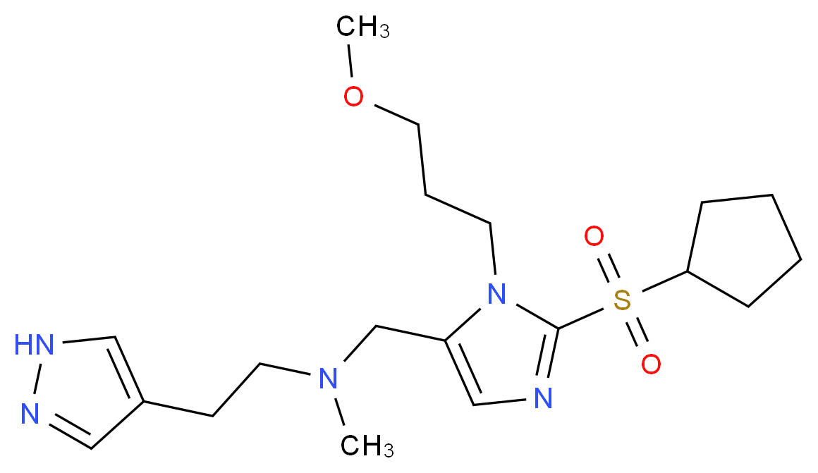 N-{[2-(cyclopentylsulfonyl)-1-(3-methoxypropyl)-1H-imidazol-5-yl]methyl}-N-methyl-2-(1H-pyrazol-4-yl)ethanamine_分子结构_CAS_)