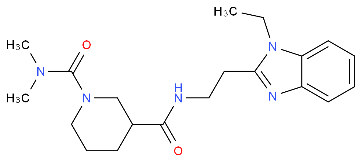 N~3~-[2-(1-ethyl-1H-benzimidazol-2-yl)ethyl]-N~1~,N~1~-dimethyl-1,3-piperidinedicarboxamide_分子结构_CAS_)
