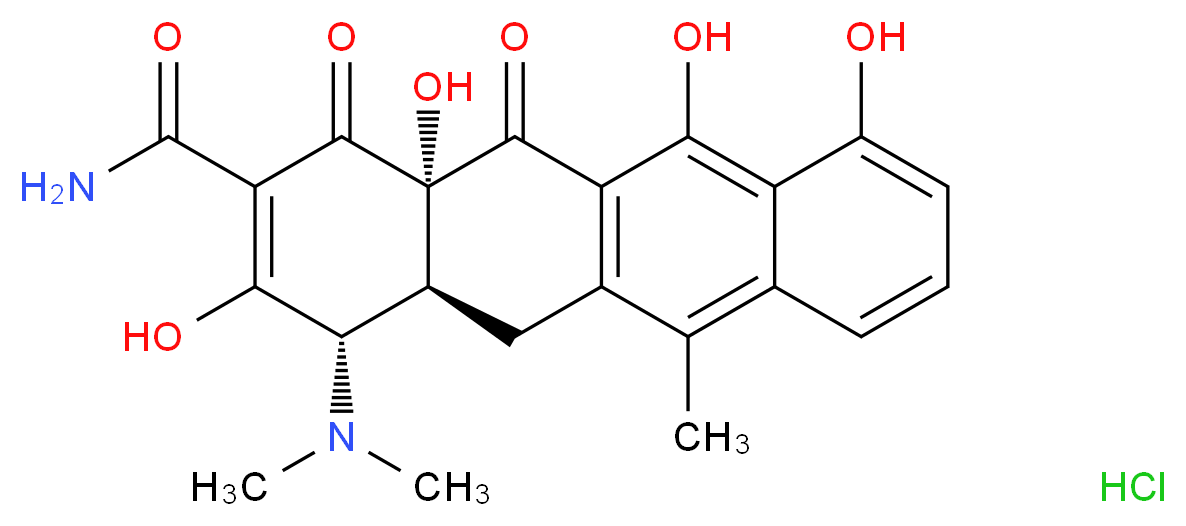 (4S,4aS,12aS)-4-(dimethylamino)-3,10,11,12a-tetrahydroxy-6-methyl-1,12-dioxo-1,4,4a,5,12,12a-hexahydrotetracene-2-carboxamide hydrochloride_分子结构_CAS_13803-65-1