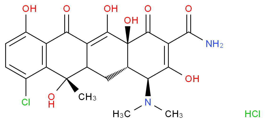(4S,4aS,6S,12aS)-7-chloro-4-(dimethylamino)-3,6,10,12,12a-pentahydroxy-6-methyl-1,11-dioxo-1,4,4a,5,5a,6,11,12a-octahydrotetracene-2-carboxamide hydrochloride_分子结构_CAS_64-72-2