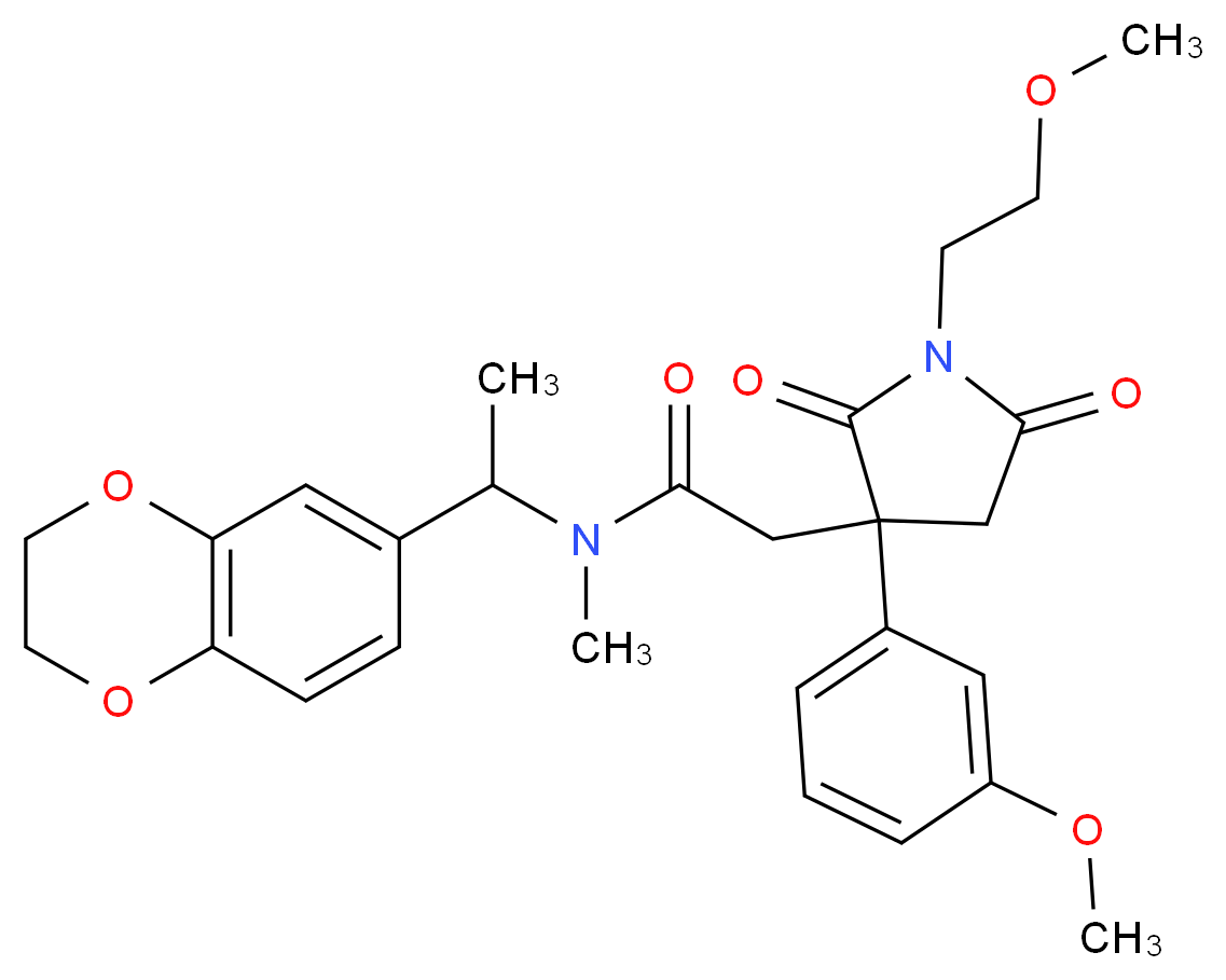 N-[1-(2,3-dihydro-1,4-benzodioxin-6-yl)ethyl]-2-[1-(2-methoxyethyl)-3-(3-methoxyphenyl)-2,5-dioxo-3-pyrrolidinyl]-N-methylacetamide_分子结构_CAS_)