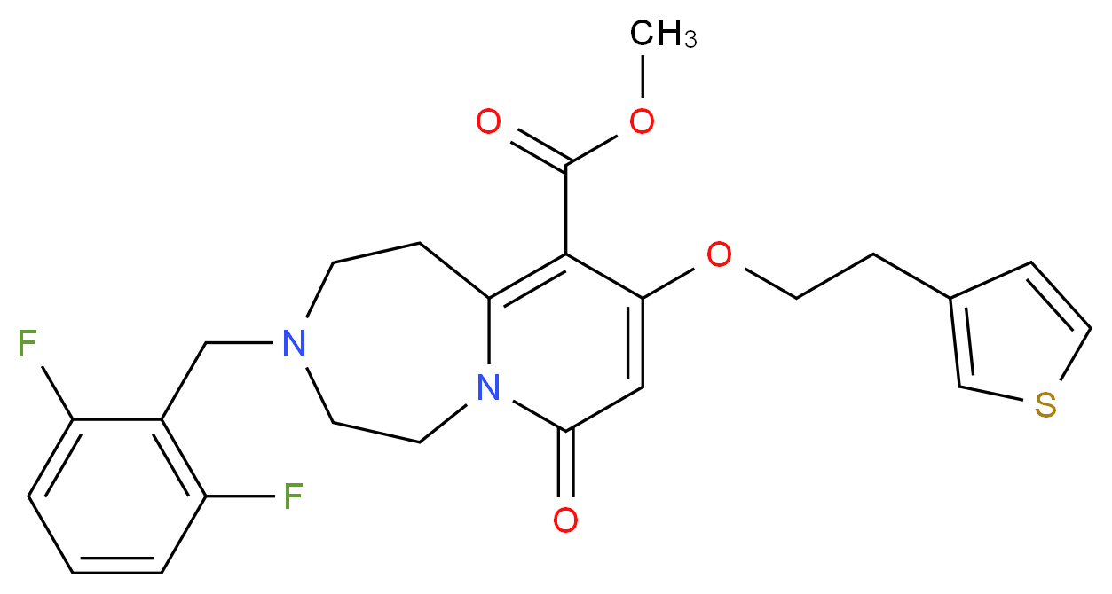 methyl 3-(2,6-difluorobenzyl)-7-oxo-9-[2-(3-thienyl)ethoxy]-1,2,3,4,5,7-hexahydropyrido[1,2-d][1,4]diazepine-10-carboxylate_分子结构_CAS_)