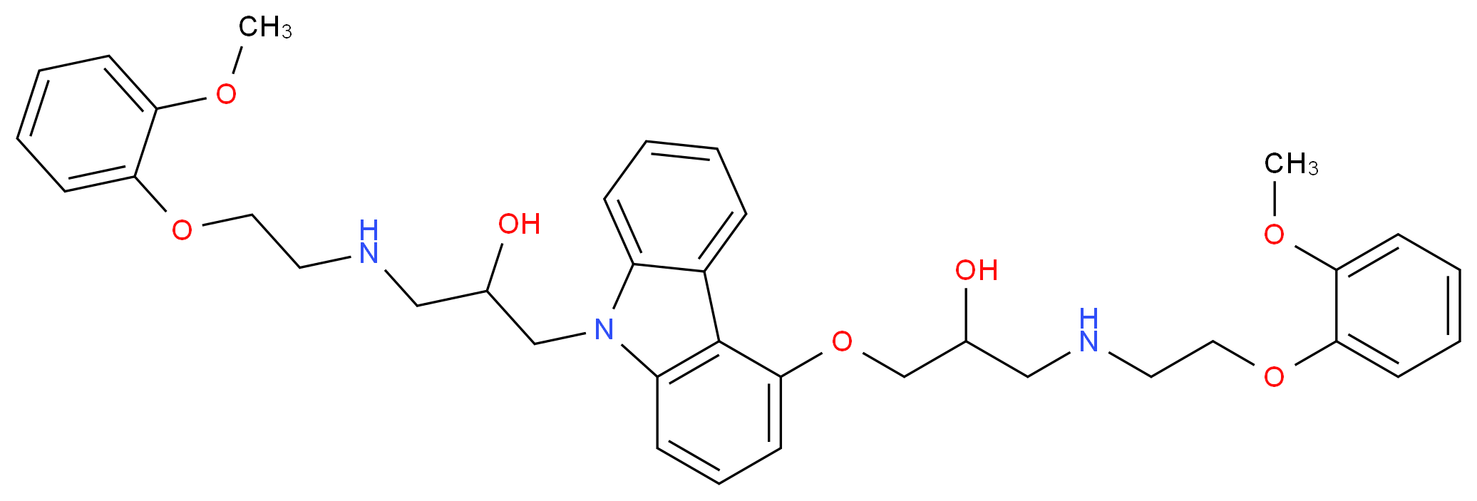 1-[4-(2-hydroxy-3-{[2-(2-methoxyphenoxy)ethyl]amino}propoxy)-9H-carbazol-9-yl]-3-{[2-(2-methoxyphenoxy)ethyl]amino}propan-2-ol_分子结构_CAS_1198090-73-1