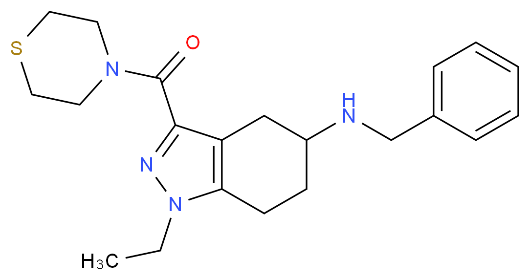 N-benzyl-1-ethyl-3-(4-thiomorpholinylcarbonyl)-4,5,6,7-tetrahydro-1H-indazol-5-amine_分子结构_CAS_)