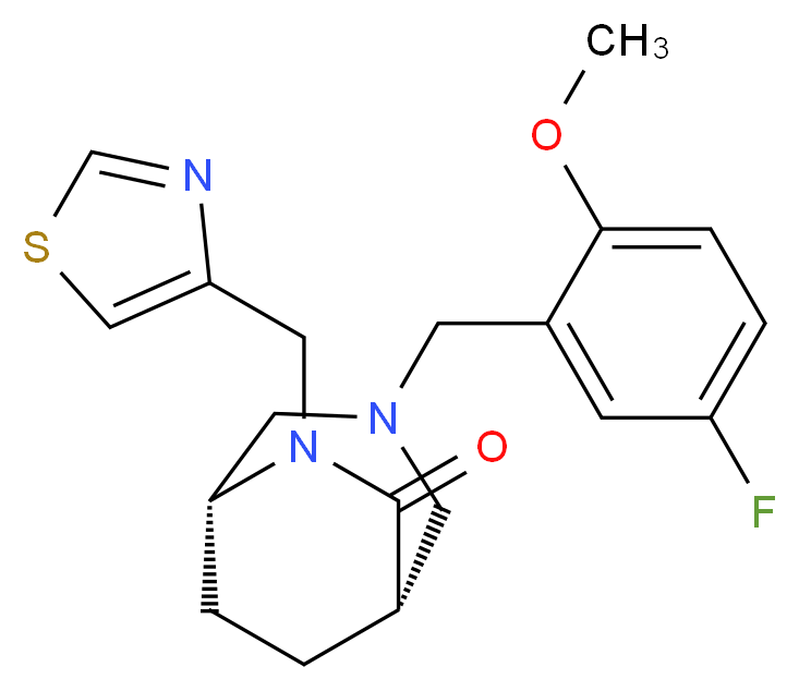 (1S*,5R*)-3-(5-fluoro-2-methoxybenzyl)-6-(1,3-thiazol-4-ylmethyl)-3,6-diazabicyclo[3.2.2]nonan-7-one_分子结构_CAS_)