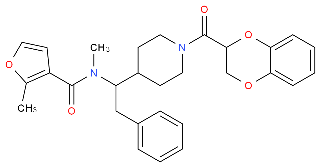N-{1-[1-(2,3-dihydro-1,4-benzodioxin-2-ylcarbonyl)-4-piperidinyl]-2-phenylethyl}-N,2-dimethyl-3-furamide_分子结构_CAS_)