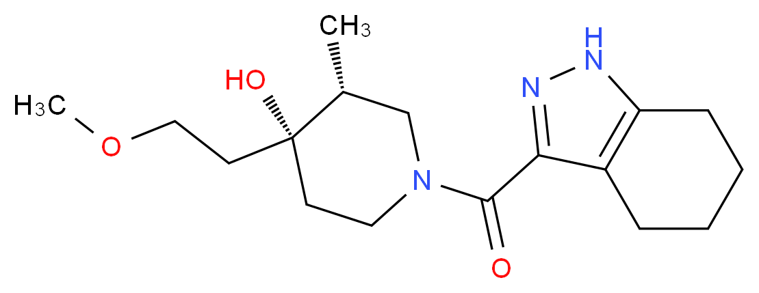 (3R*,4R*)-4-(2-methoxyethyl)-3-methyl-1-(4,5,6,7-tetrahydro-1H-indazol-3-ylcarbonyl)piperidin-4-ol_分子结构_CAS_)