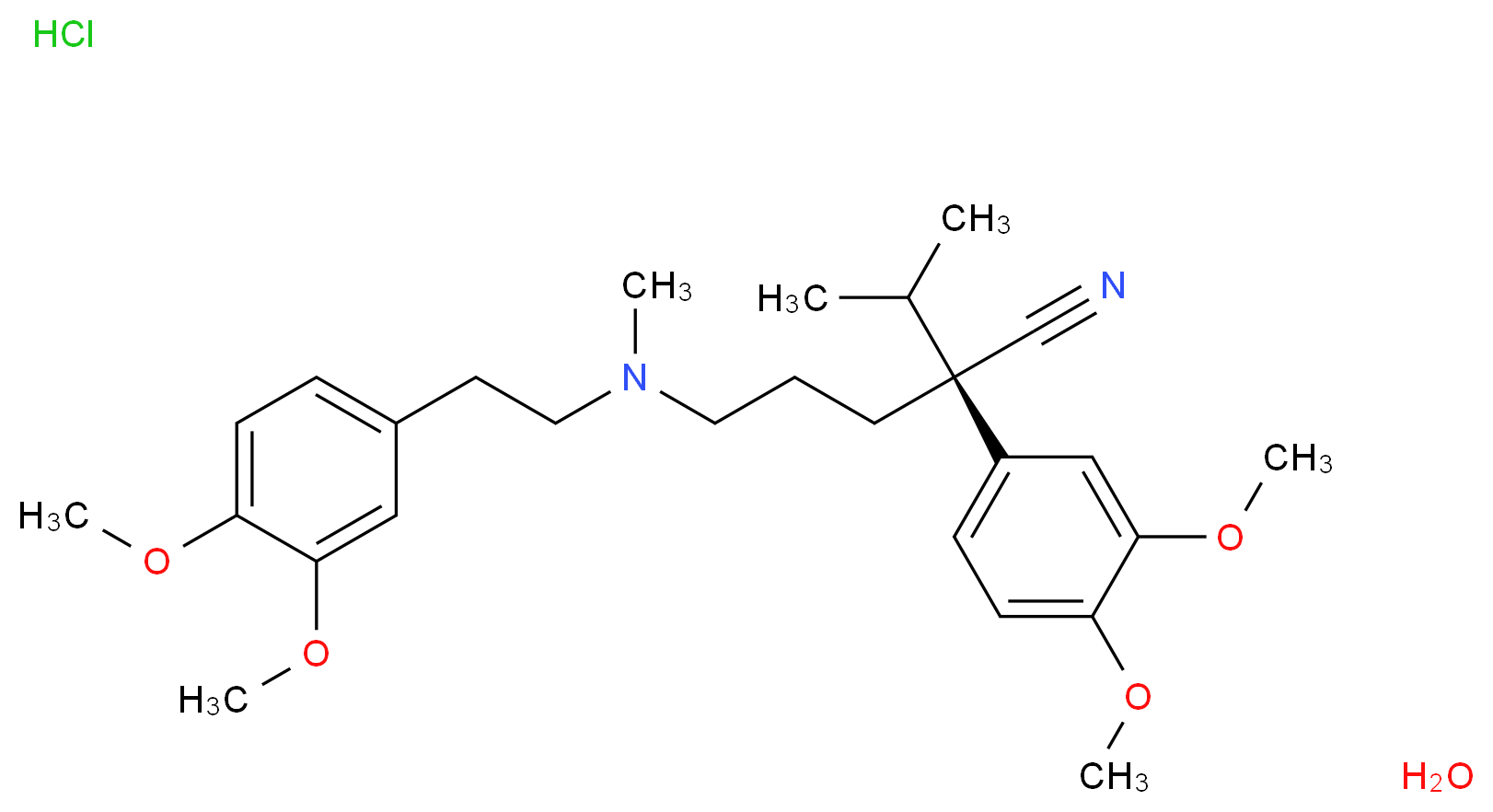 R(+)-Verapamil monohydrochloride hydrate_分子结构_CAS_38176-02-2(anhydrous))