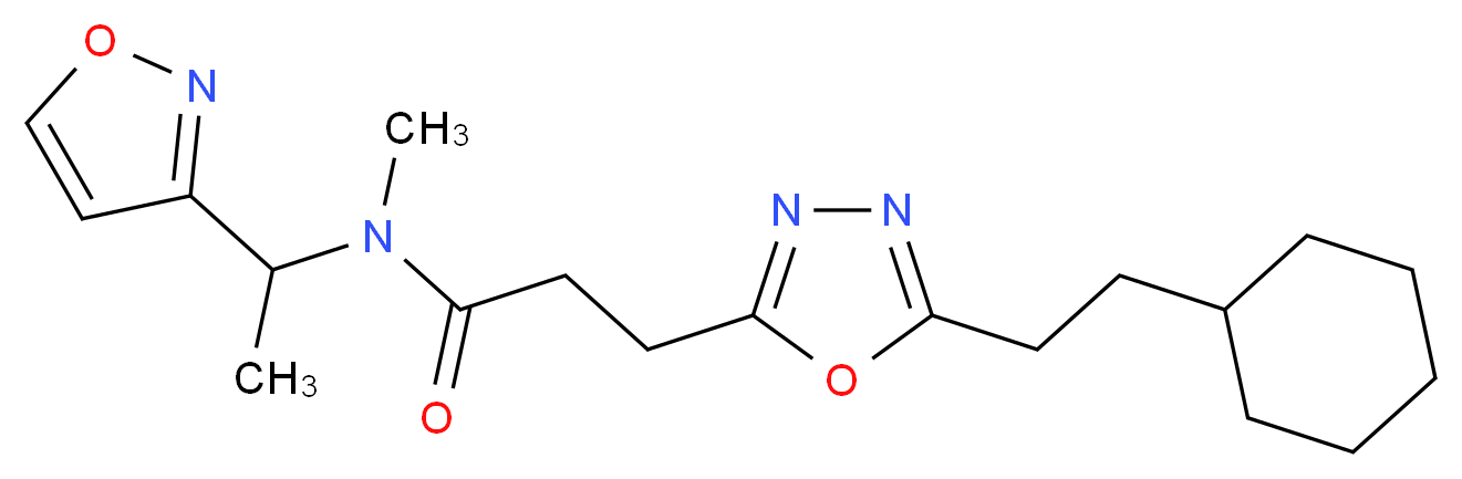 3-[5-(2-cyclohexylethyl)-1,3,4-oxadiazol-2-yl]-N-[1-(3-isoxazolyl)ethyl]-N-methylpropanamide_分子结构_CAS_)
