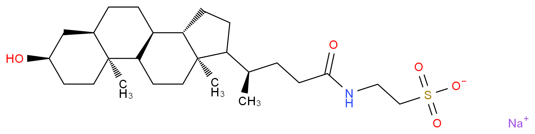 sodium 2-[(4R)-4-[(2S,5R,7R,10R,11S,15R)-5-hydroxy-2,15-dimethyltetracyclo[8.7.0.0<sup>2</sup>,<sup>7</sup>.0<sup>1</sup><sup>1</sup>,<sup>1</sup><sup>5</sup>]heptadecan-14-yl]pentanamido]ethane-1-sulfonate_分子结构_CAS_6042-32-6