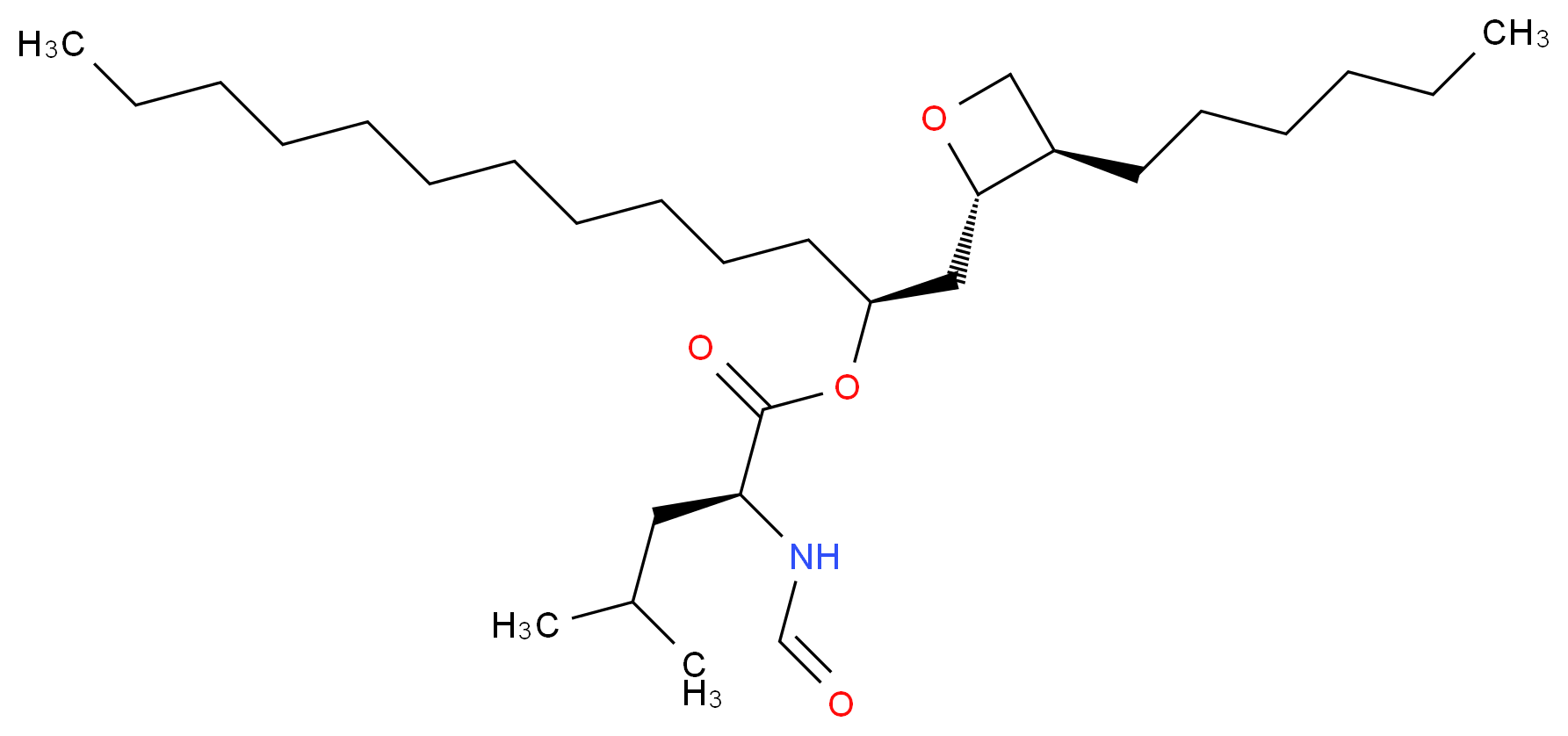 (2S)-1-[(2S,3R)-3-hexyloxetan-2-yl]tridecan-2-yl (2S)-2-formamido-4-methylpentanoate_分子结构_CAS_96829-58-2