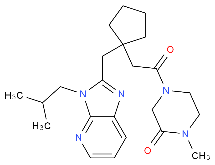 4-({1-[(3-isobutyl-3H-imidazo[4,5-b]pyridin-2-yl)methyl]cyclopentyl}acetyl)-1-methylpiperazin-2-one_分子结构_CAS_)