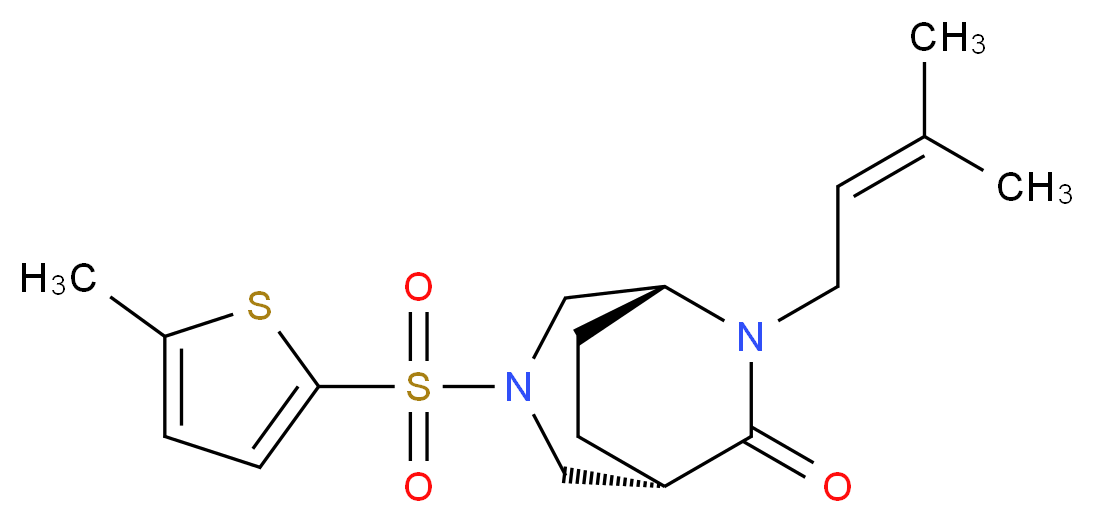 (1S*,5R*)-6-(3-methyl-2-buten-1-yl)-3-[(5-methyl-2-thienyl)sulfonyl]-3,6-diazabicyclo[3.2.2]nonan-7-one_分子结构_CAS_)
