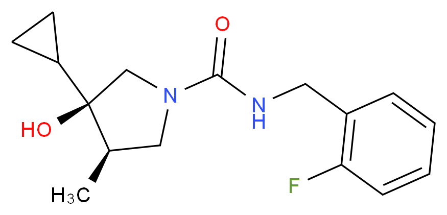 (3R*,4R*)-3-cyclopropyl-N-(2-fluorobenzyl)-3-hydroxy-4-methyl-1-pyrrolidinecarboxamide_分子结构_CAS_)