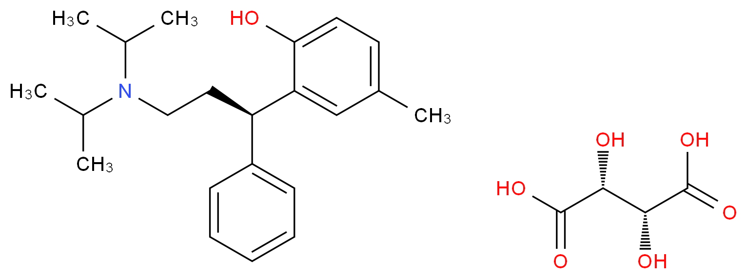 (2R,3R)-2,3-dihydroxybutanedioic acid; 2-[(1R)-3-[bis(propan-2-yl)amino]-1-phenylpropyl]-4-methylphenol_分子结构_CAS_124937-51-5(freebase)