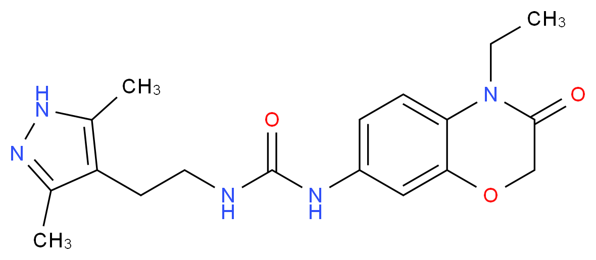N-[2-(3,5-dimethyl-1H-pyrazol-4-yl)ethyl]-N'-(4-ethyl-3-oxo-3,4-dihydro-2H-1,4-benzoxazin-7-yl)urea_分子结构_CAS_)