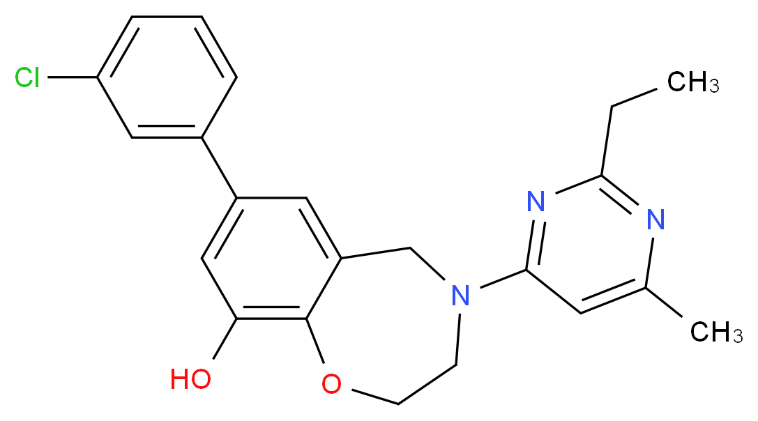 7-(3-chlorophenyl)-4-(2-ethyl-6-methylpyrimidin-4-yl)-2,3,4,5-tetrahydro-1,4-benzoxazepin-9-ol_分子结构_CAS_)