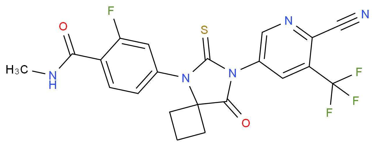 4-{7-[6-cyano-5-(trifluoromethyl)pyridin-3-yl]-8-oxo-6-sulfanylidene-5,7-diazaspiro[3.4]octan-5-yl}-2-fluoro-N-methylbenzamide_分子结构_CAS_956104-40-8