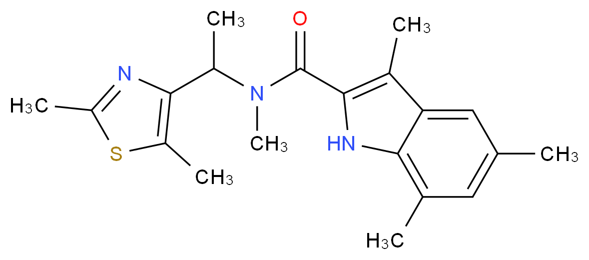 N-[1-(2,5-dimethyl-1,3-thiazol-4-yl)ethyl]-N,3,5,7-tetramethyl-1H-indole-2-carboxamide_分子结构_CAS_)