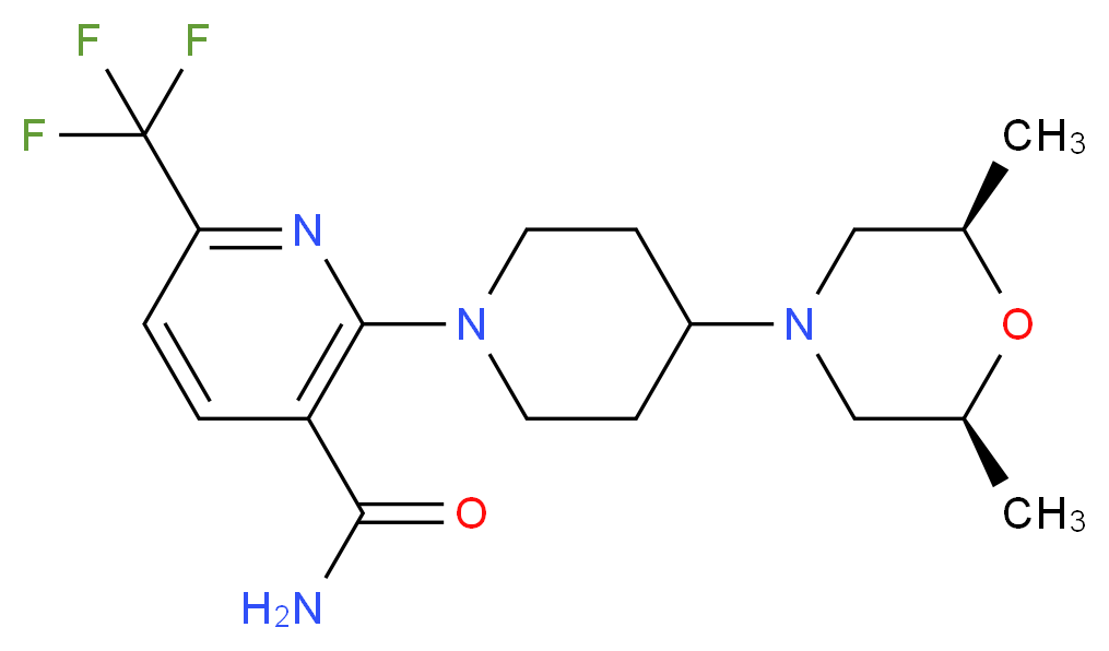 2-{4-[(2R*,6S*)-2,6-dimethyl-4-morpholinyl]-1-piperidinyl}-6-(trifluoromethyl)nicotinamide_分子结构_CAS_)