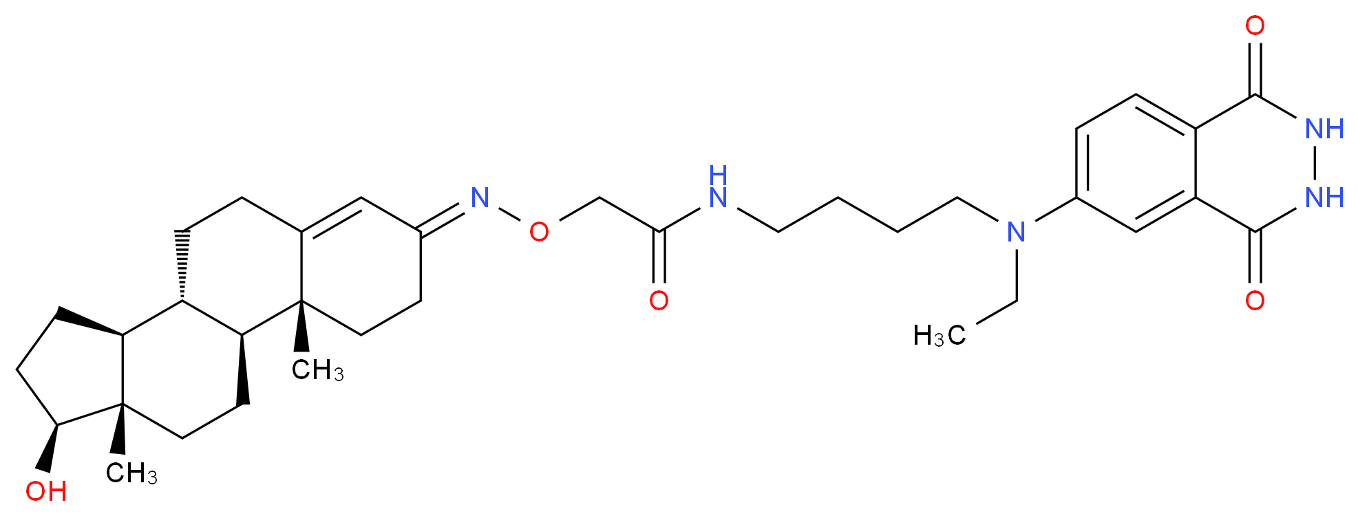 Testosterone-3-(O-carboxymethyl)oxime–N-(4-aminobutyl)-N-ethylisoluminol conjugate_分子结构_CAS_82546-60-9)