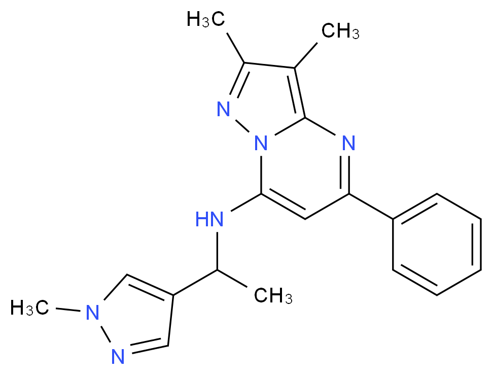 2,3-dimethyl-N-[1-(1-methyl-1H-pyrazol-4-yl)ethyl]-5-phenylpyrazolo[1,5-a]pyrimidin-7-amine_分子结构_CAS_)