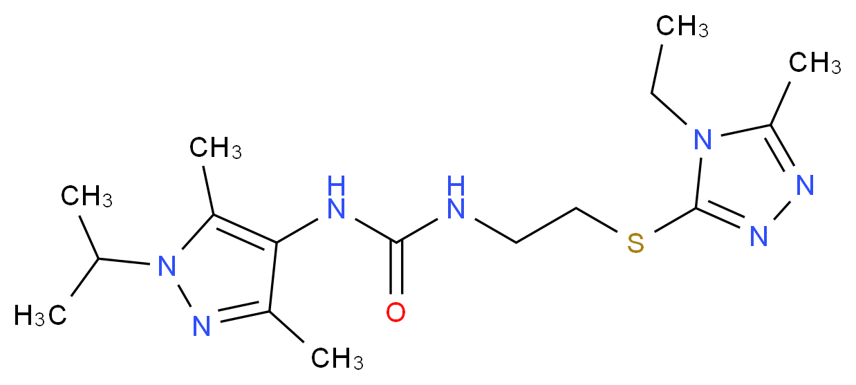 N-{2-[(4-ethyl-5-methyl-4H-1,2,4-triazol-3-yl)thio]ethyl}-N'-(1-isopropyl-3,5-dimethyl-1H-pyrazol-4-yl)urea_分子结构_CAS_)