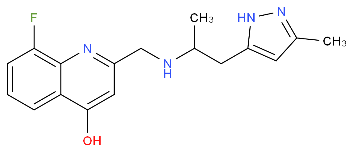 8-fluoro-2-({[1-methyl-2-(3-methyl-1H-pyrazol-5-yl)ethyl]amino}methyl)quinolin-4-ol_分子结构_CAS_)