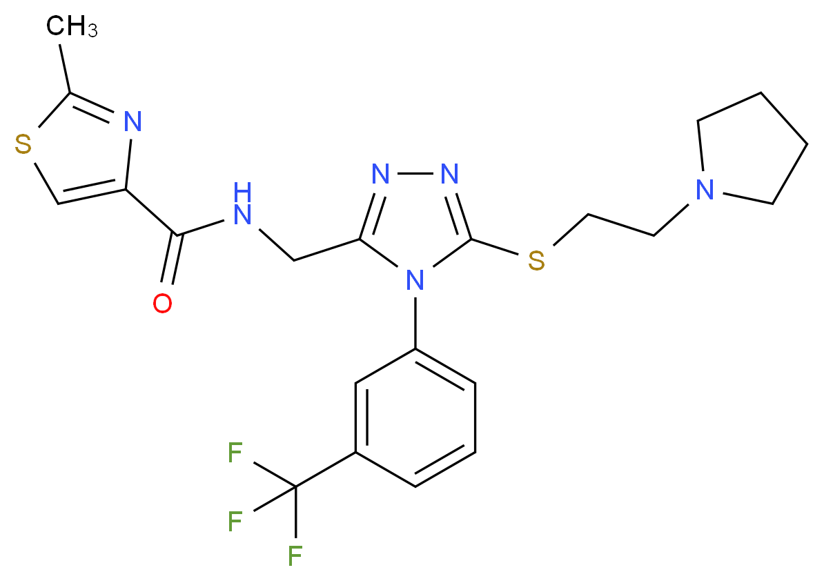 2-methyl-N-({5-{[2-(1-pyrrolidinyl)ethyl]thio}-4-[3-(trifluoromethyl)phenyl]-4H-1,2,4-triazol-3-yl}methyl)-1,3-thiazole-4-carboxamide_分子结构_CAS_)