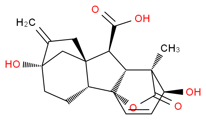 (1R,2R,5S,8S,9S,10R,11S,12S)-5,12-dihydroxy-11-methyl-6-methylidene-16-oxo-15-oxapentacyclo[9.3.2.1<sup>5</sup>,<sup>8</sup>.0<sup>1</sup>,<sup>1</sup><sup>0</sup>.0<sup>2</sup>,<sup>8</sup>]heptadec-13-ene-9-carboxylic acid_分子结构_CAS_77-06-5