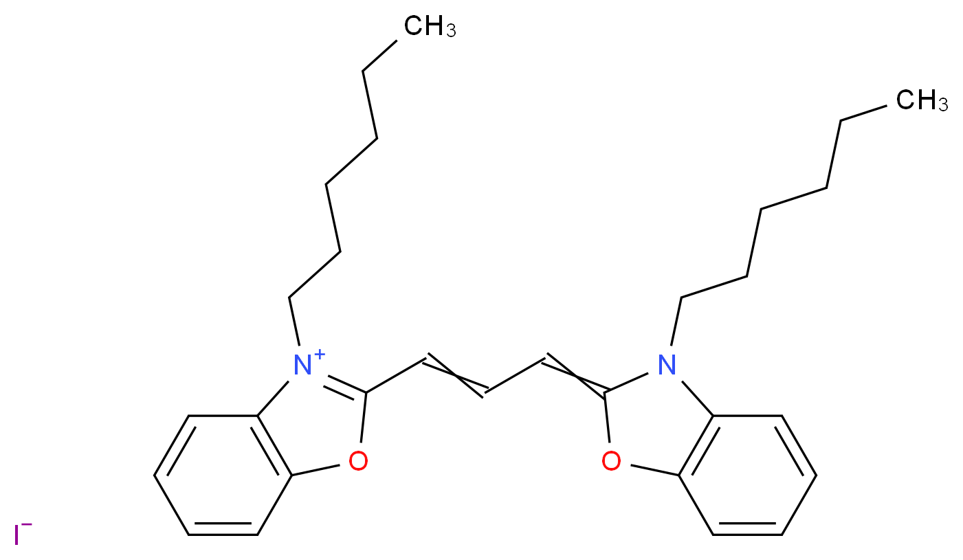 3-hexyl-2-[3-(3-hexyl-2,3-dihydro-1,3-benzoxazol-2-ylidene)prop-1-en-1-yl]-1,3-benzoxazol-3-ium iodide_分子结构_CAS_53213-82-4