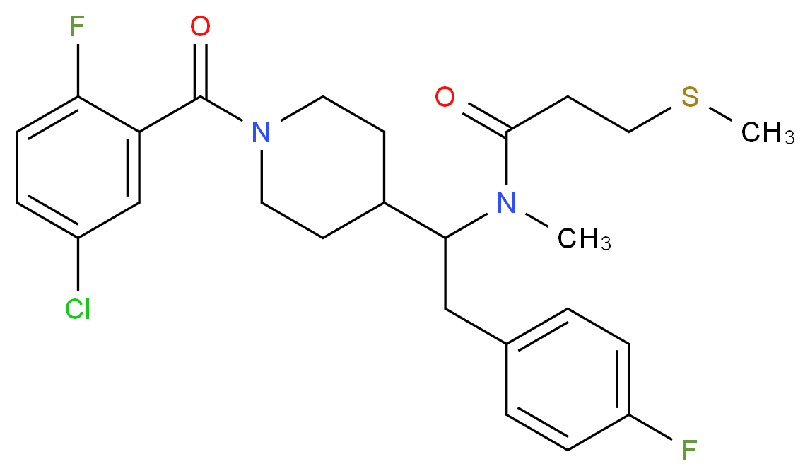 N-[1-[1-(5-chloro-2-fluorobenzoyl)-4-piperidinyl]-2-(4-fluorophenyl)ethyl]-N-methyl-3-(methylthio)propanamide_分子结构_CAS_)