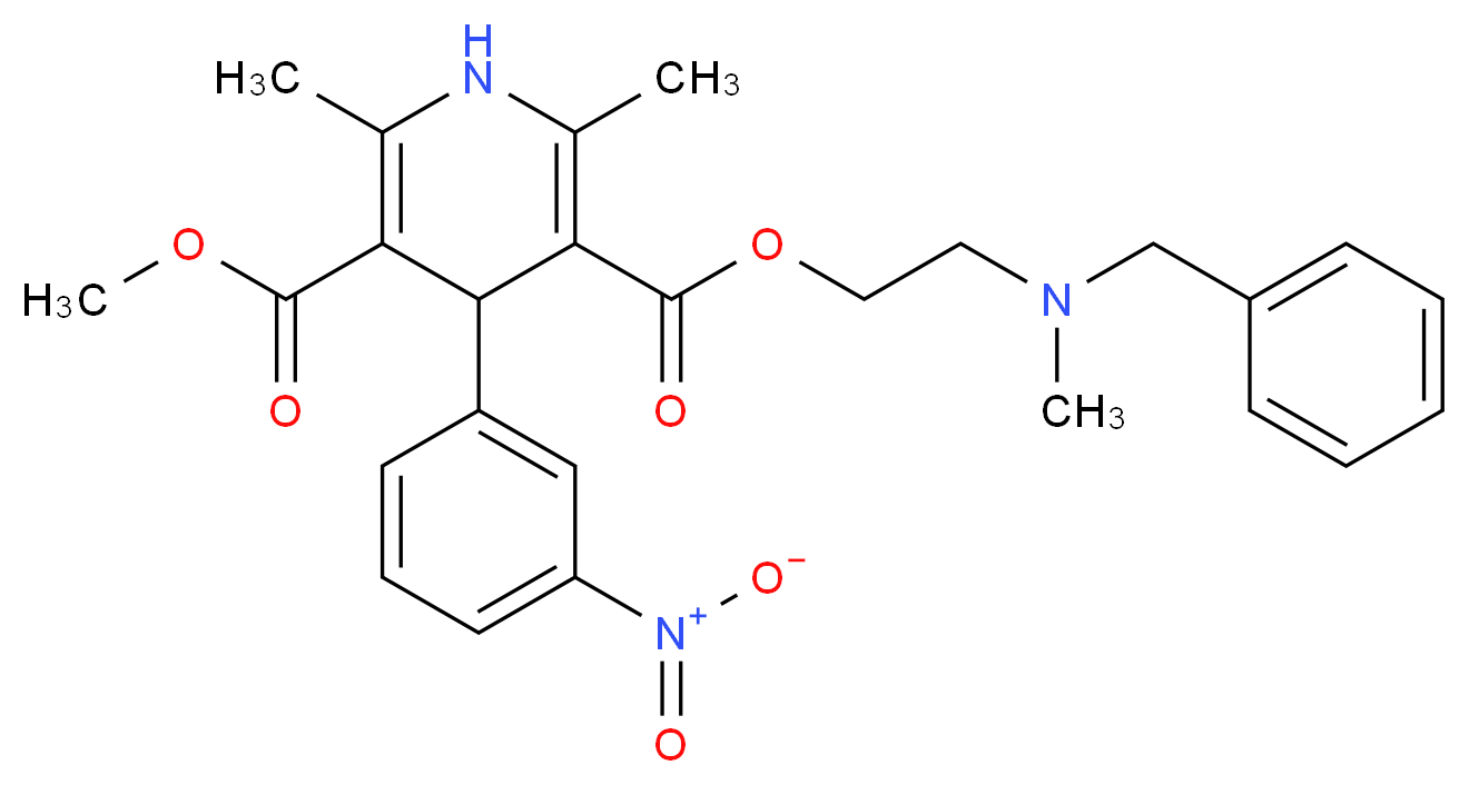 3-{2-[benzyl(methyl)amino]ethyl} 5-methyl 2,6-dimethyl-4-(3-nitrophenyl)-1,4-dihydropyridine-3,5-dicarboxylate_分子结构_CAS_55985-32-5