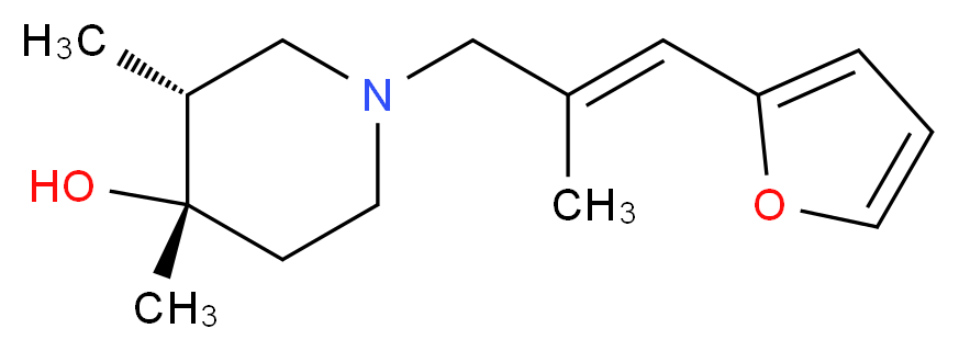 (3R*,4S*)-1-[(2E)-3-(2-furyl)-2-methyl-2-propen-1-yl]-3,4-dimethyl-4-piperidinol_分子结构_CAS_)