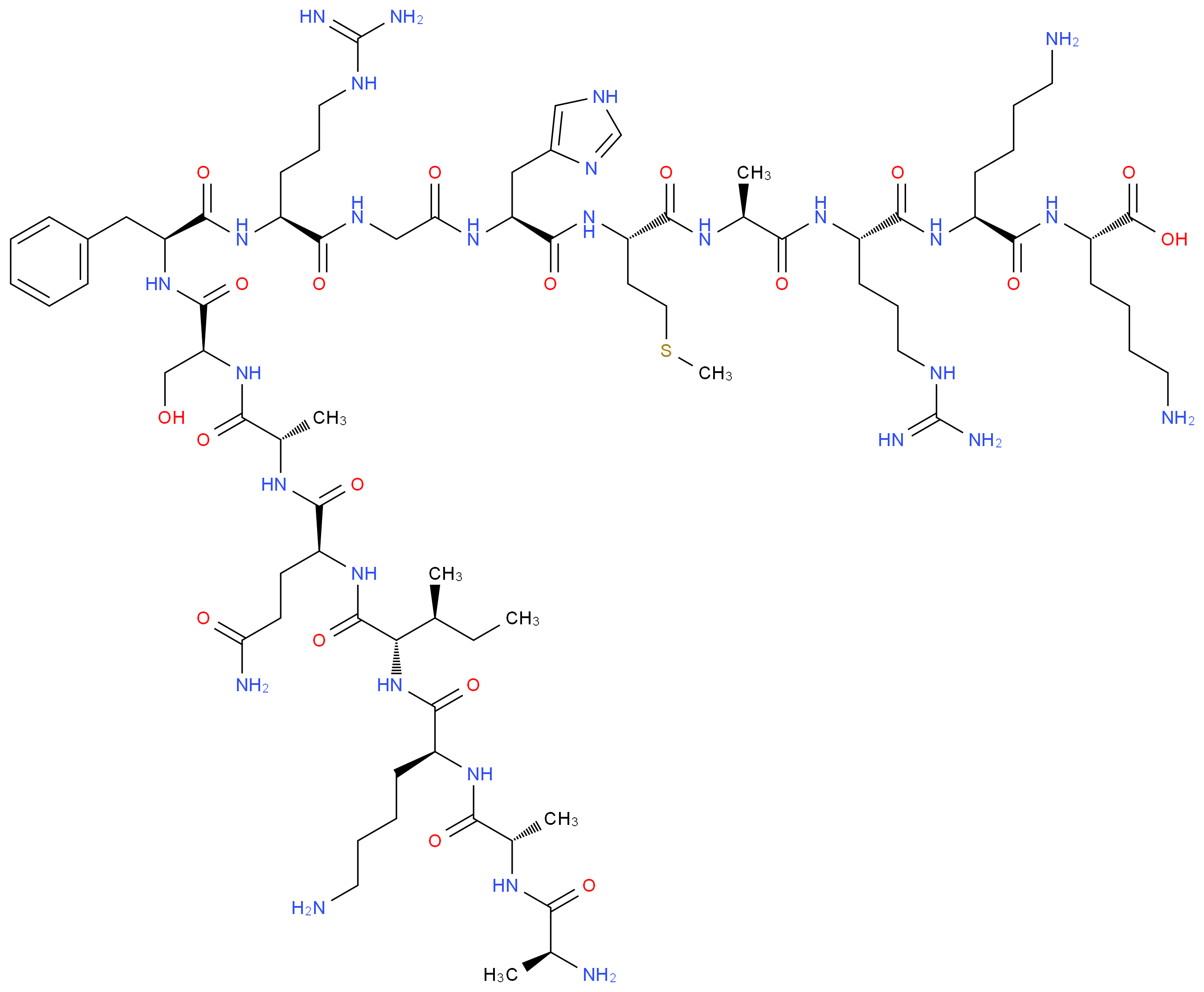 (2S)-6-amino-2-[(2S)-6-amino-2-[(2S)-2-[(2S)-2-[(2S)-2-[(2S)-2-{2-[(2S)-2-[(2S)-2-[(2S)-2-[(2S)-2-[(2S)-2-[(2S,3S)-2-[(2S)-6-amino-2-[(2S)-2-[(2S)-2-aminopropanamido]propanamido]hexanamido]-3-methylpentanamido]-4-carbamoylbutanamido]propanamido]-3-hydroxypropanamido]-3-phenylpropanamido]-5-carbamimidamidopentanamido]acetamido}-3-(1H-imidazol-4-yl)propanamido]-4-(methylsulfanyl)butanamido]propanamido]-5-carbamimidamidopentanamido]hexanamido]hexanoic acid_分子结构_CAS_146554-17-8