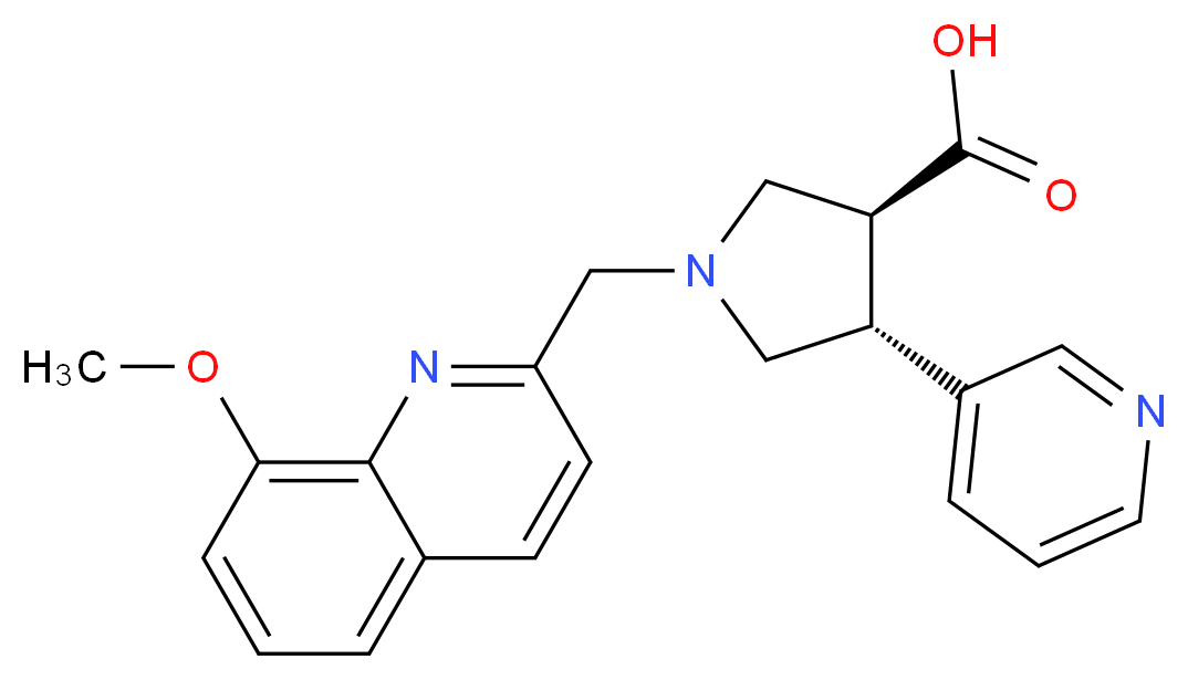 (3S*,4R*)-1-[(8-methoxyquinolin-2-yl)methyl]-4-pyridin-3-ylpyrrolidine-3-carboxylic acid_分子结构_CAS_)