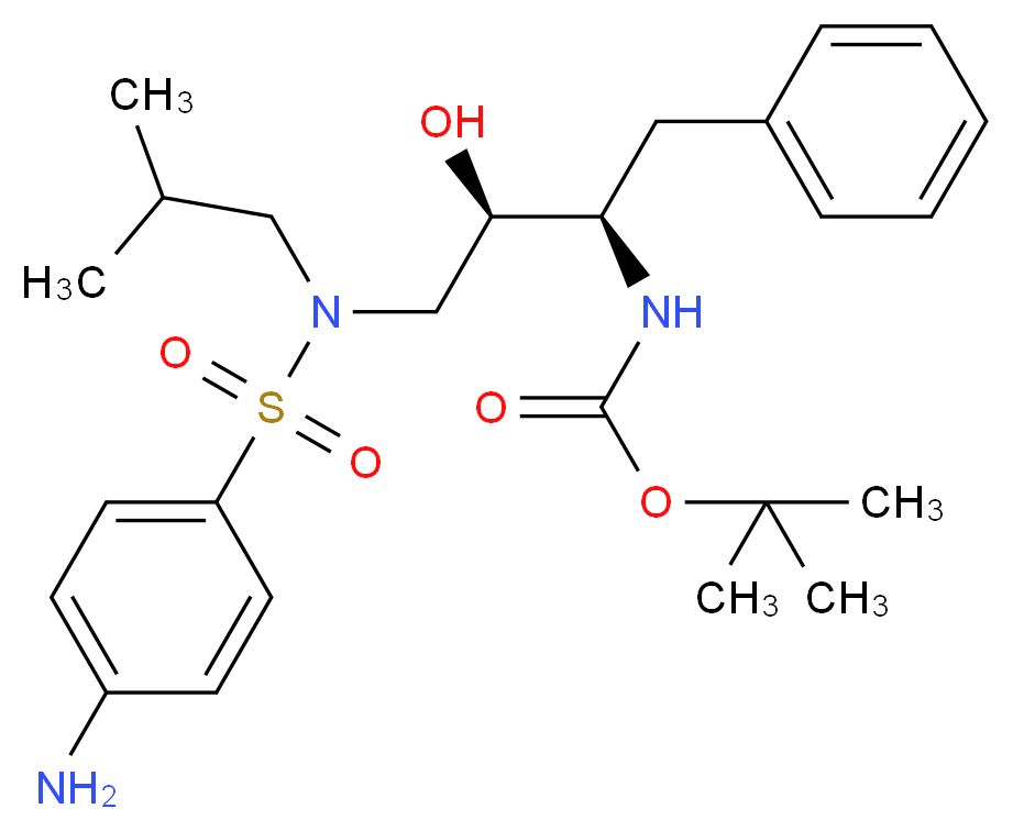 tert-butyl N-[(2R,3R)-3-hydroxy-4-[N-(2-methylpropyl)4-aminobenzenesulfonamido]-1-phenylbutan-2-yl]carbamate_分子结构_CAS_183004-94-6