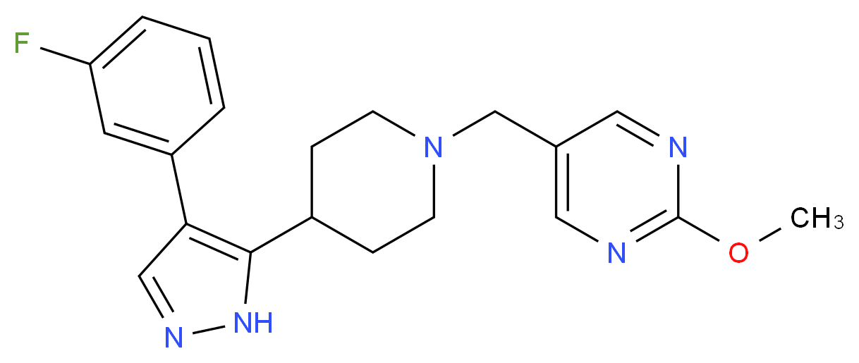 5-({4-[4-(3-fluorophenyl)-1H-pyrazol-5-yl]piperidin-1-yl}methyl)-2-methoxypyrimidine_分子结构_CAS_)