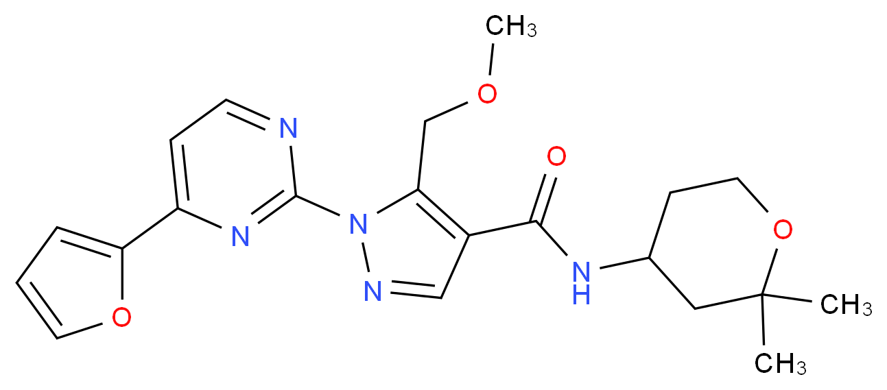 N-(2,2-dimethyltetrahydro-2H-pyran-4-yl)-1-[4-(2-furyl)-2-pyrimidinyl]-5-(methoxymethyl)-1H-pyrazole-4-carboxamide_分子结构_CAS_)