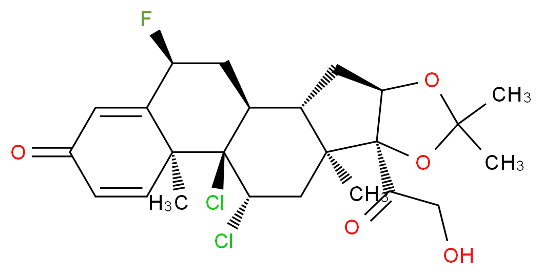 (1S,2S,4R,8S,9S,11S,12R,13S,19S)-11,12-dichloro-19-fluoro-8-(2-hydroxyacetyl)-6,6,9,13-tetramethyl-5,7-dioxapentacyclo[10.8.0.0<sup>2</sup>,<sup>9</sup>.0<sup>4</sup>,<sup>8</sup>.0<sup>1</sup><sup>3</sup>,<sup>1</sup><sup>8</sup>]icosa-14,17-dien-16-one_分子结构_CAS_3693-39-8