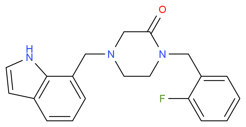 1-(2-fluorobenzyl)-4-(1H-indol-7-ylmethyl)piperazin-2-one_分子结构_CAS_)