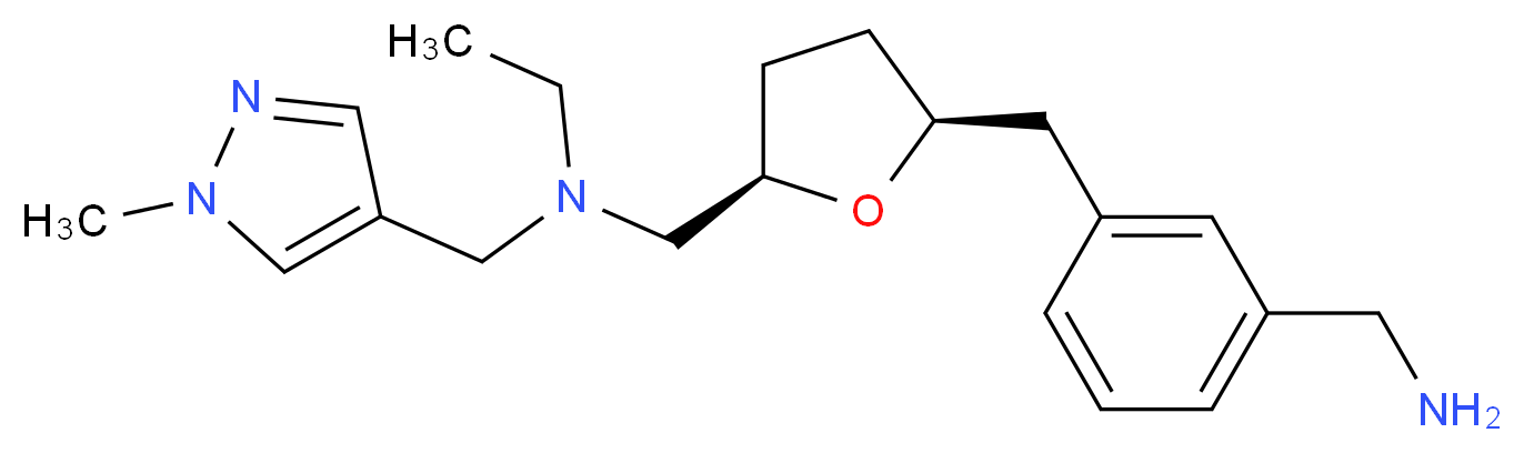 ({(2R*,5S*)-5-[3-(aminomethyl)benzyl]tetrahydrofuran-2-yl}methyl)ethyl[(1-methyl-1H-pyrazol-4-yl)methyl]amine_分子结构_CAS_)