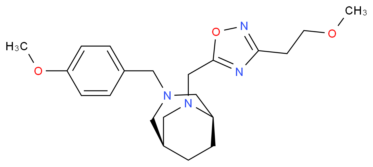 (1S*,5R*)-3-(4-methoxybenzyl)-6-{[3-(2-methoxyethyl)-1,2,4-oxadiazol-5-yl]methyl}-3,6-diazabicyclo[3.2.2]nonane_分子结构_CAS_)