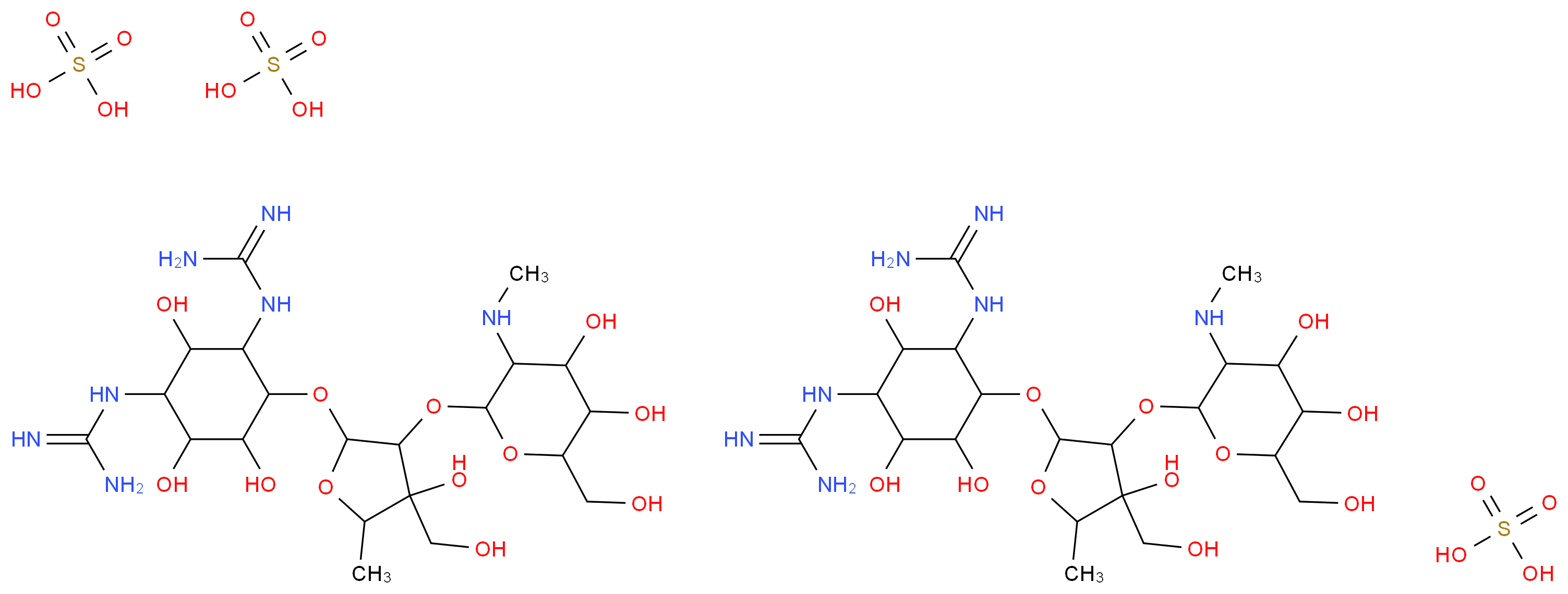 bis(1-{3-carbamimidamido-4-[(3-{[4,5-dihydroxy-6-(hydroxymethyl)-3-(methylamino)oxan-2-yl]oxy}-4-hydroxy-4-(hydroxymethyl)-5-methyloxolan-2-yl)oxy]-2,5,6-trihydroxycyclohexyl}guanidine); tris(sulfuric acid)_分子结构_CAS_5490-27-7