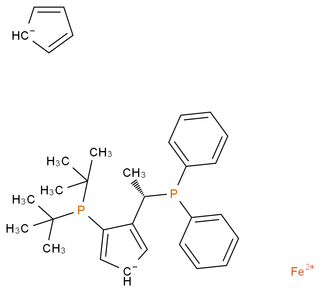 λ<sup>2</sup>-iron(2+) ion 3-(di-tert-butylphosphanyl)-4-[(1S)-1-(diphenylphosphanyl)ethyl]cyclopenta-2,4-dien-1-ide cyclopenta-2,4-dien-1-ide_分子结构_CAS_223121-01-5