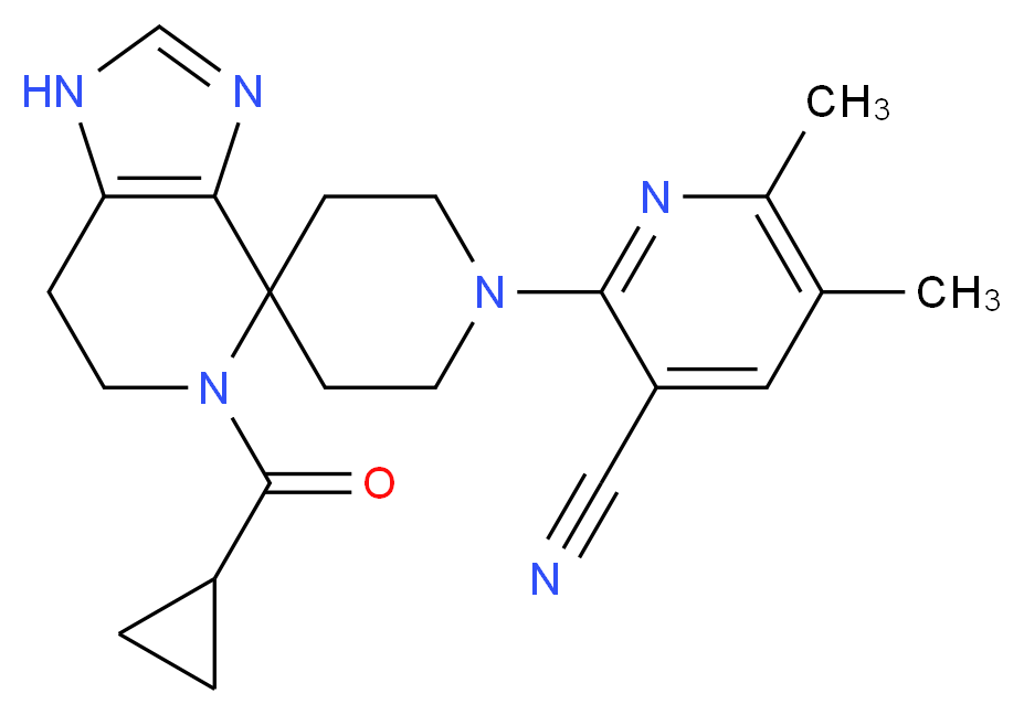 2-[5-(cyclopropylcarbonyl)-1,5,6,7-tetrahydro-1'H-spiro[imidazo[4,5-c]pyridine-4,4'-piperidin]-1'-yl]-5,6-dimethylnicotinonitrile_分子结构_CAS_)