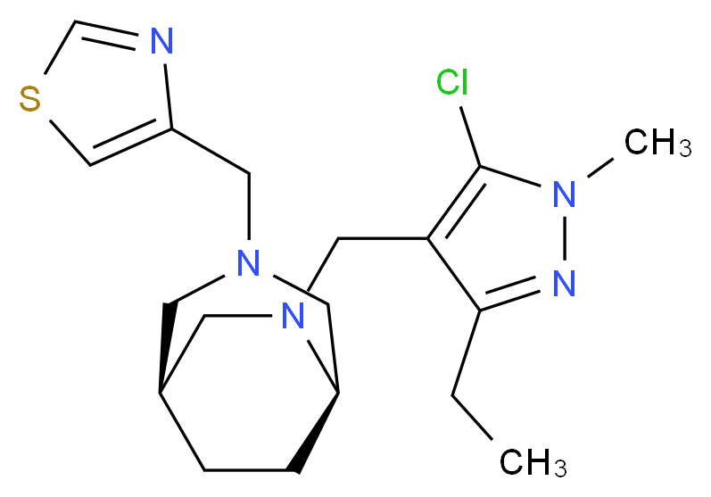 (1S*,5R*)-6-[(5-chloro-3-ethyl-1-methyl-1H-pyrazol-4-yl)methyl]-3-(1,3-thiazol-4-ylmethyl)-3,6-diazabicyclo[3.2.2]nonane_分子结构_CAS_)