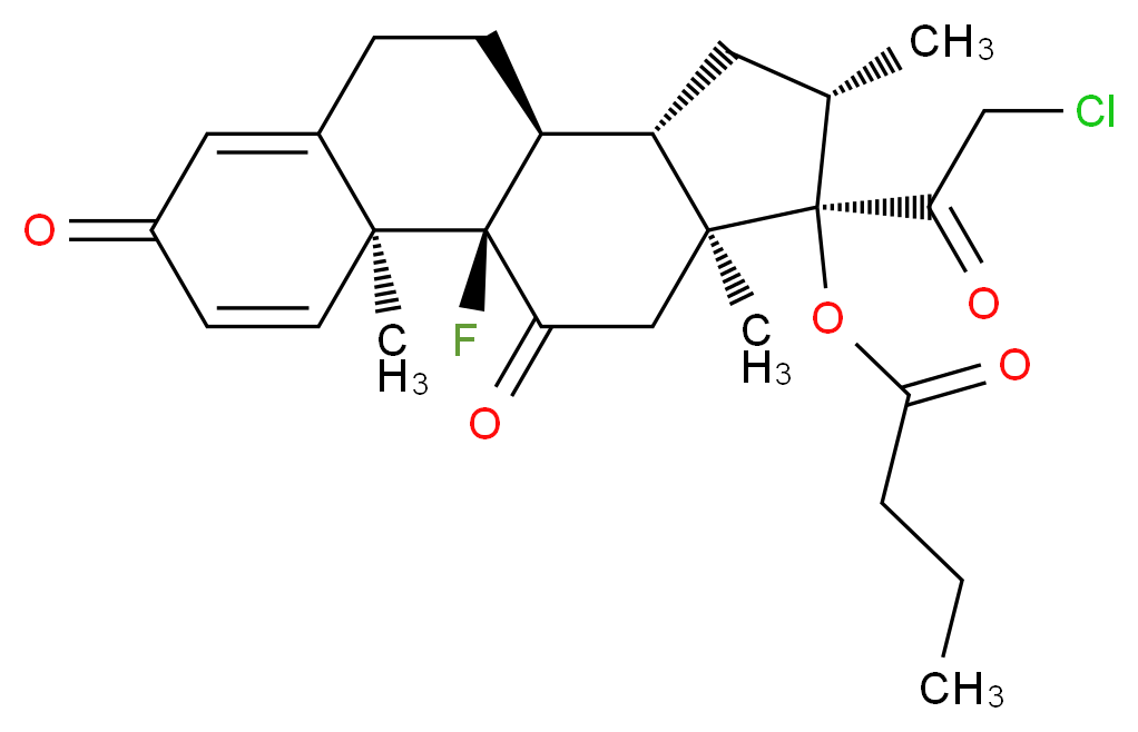 (1R,2S,10S,11S,13S,14R,15S)-14-(2-chloroacetyl)-1-fluoro-2,13,15-trimethyl-5,17-dioxotetracyclo[8.7.0.0<sup>2</sup>,<sup>7</sup>.0<sup>1</sup><sup>1</sup>,<sup>1</sup><sup>5</sup>]heptadeca-3,6-dien-14-yl butanoate_分子结构_CAS_25122-57-0