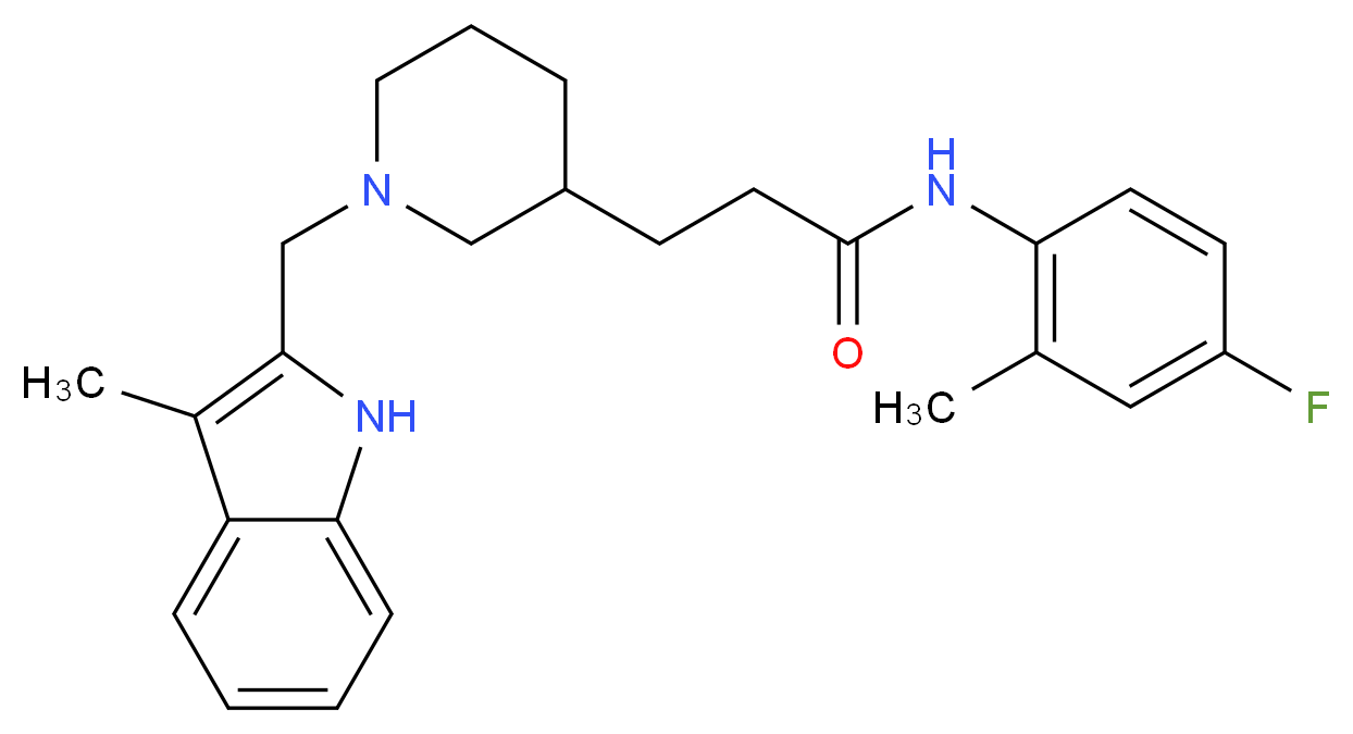 N-(4-fluoro-2-methylphenyl)-3-{1-[(3-methyl-1H-indol-2-yl)methyl]-3-piperidinyl}propanamide_分子结构_CAS_)